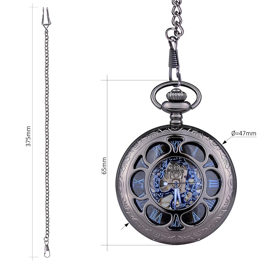 Amazon | WOLFTEETH 機械式 手巻き 懐中時計 チェーン付き 3047